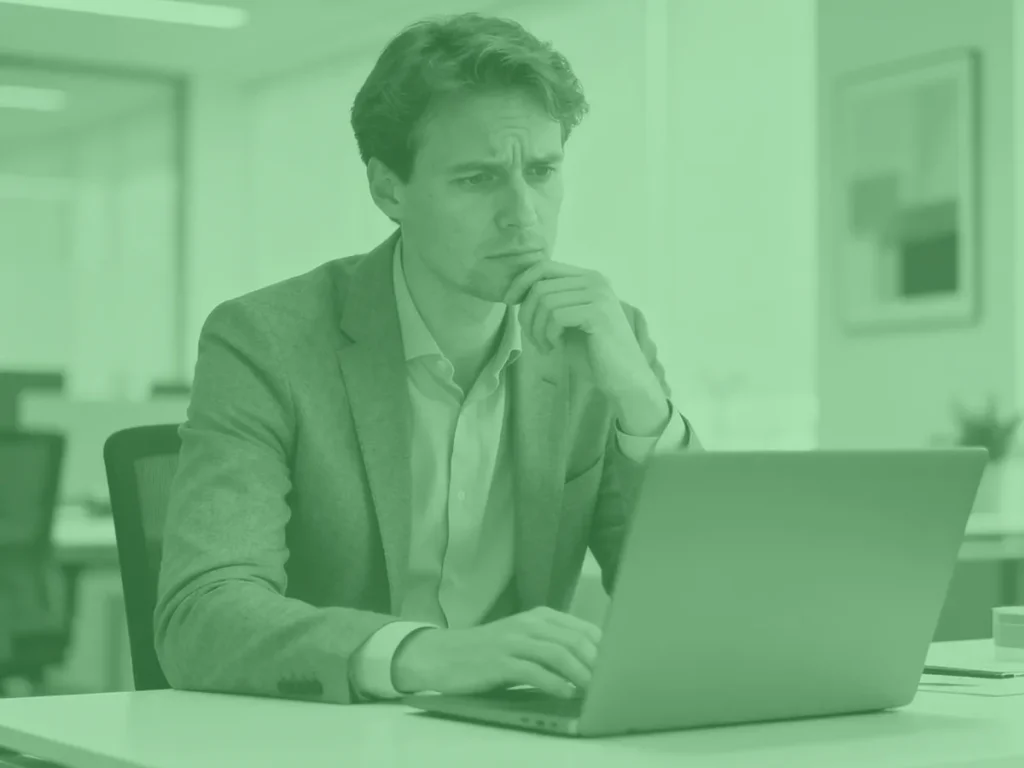 Ondernemer bekijkt dalende webshopcijfers en conversies – herkenbare frustraties bij omzet verhogen webshop.