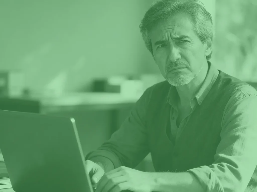 Webshop eigenaar die nadenkt over hoe hij meer omzet met zijn webshop kan behalen.