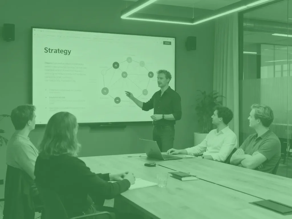 Digital agency presenteert strategische oplossingen voor succesvolle online leadgeneratie aan klant.