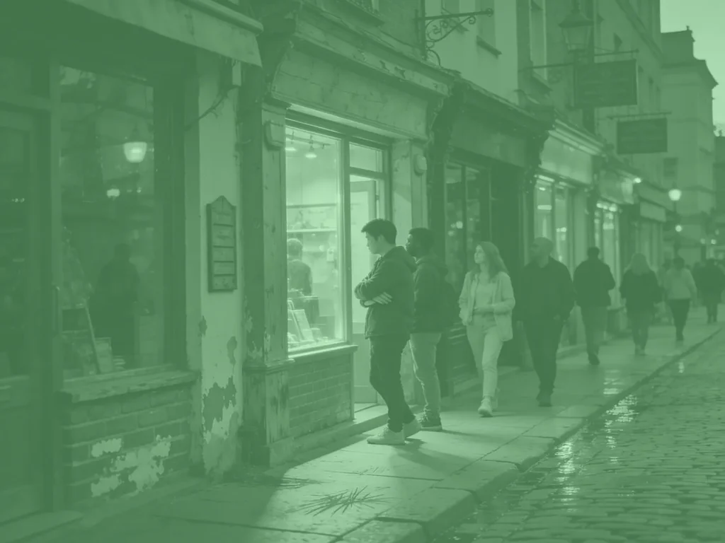 Verlichte winkel etalage die de aandacht trekt van voorbijgangers, als metafoor voor hoe content marketing leads aantrekt door relevante en waardevolle content